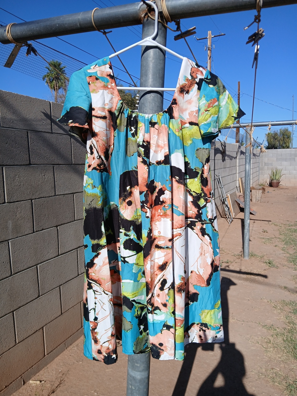 Teal Floral Puff Sleeve  Moo Moo Dress